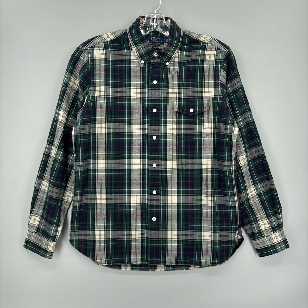 Polo Ralph Lauren Shirt Mens M Green Plaid Classic Fit Button Down Long Sleeve